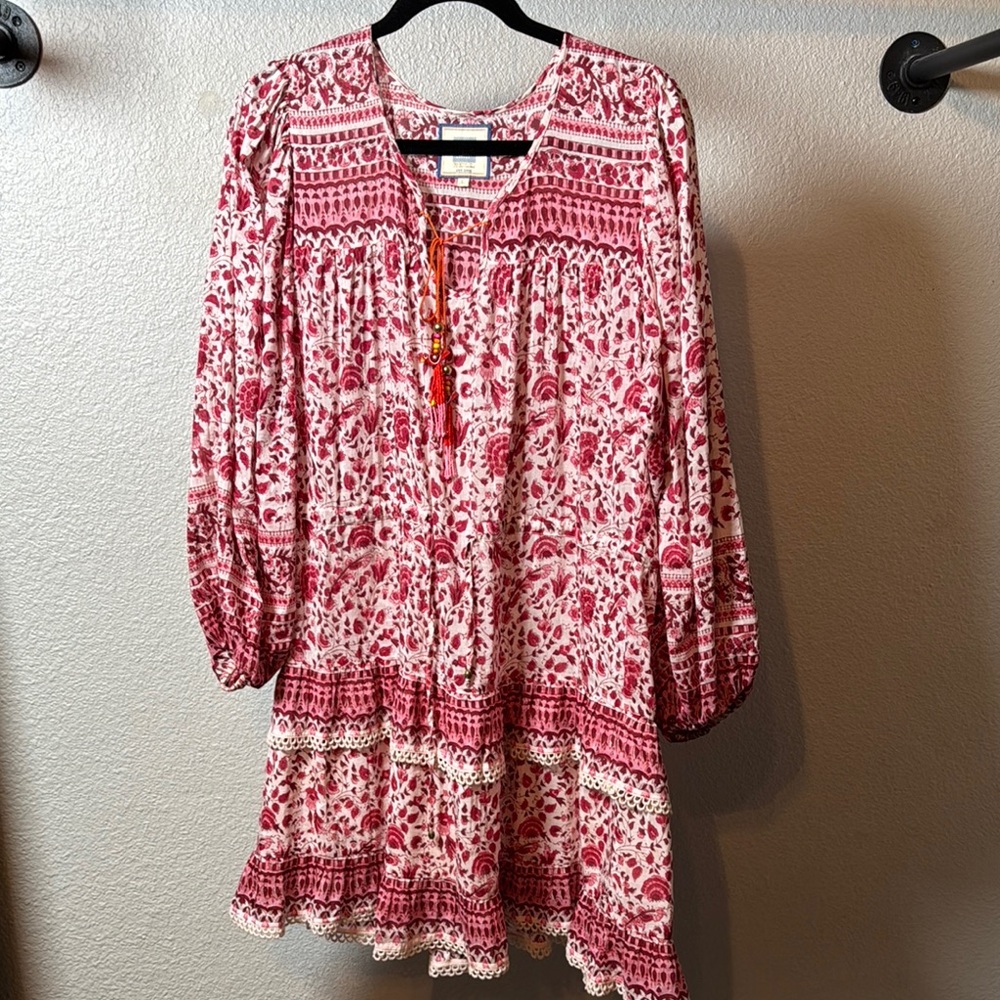 Bell By Alicia Bell Ari Paisley Floral Peasant Tiered Mini Dress in Red Floral